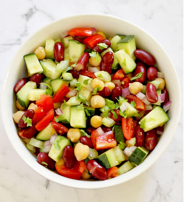 Cold Kidney Bean, Garbanzo and Cucumber Salad